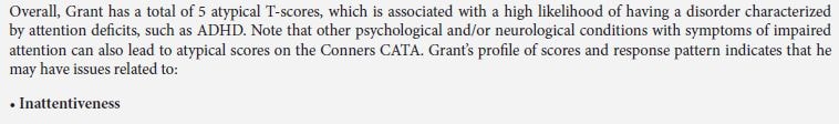 Conners CPT 3 and CATA Report Samples