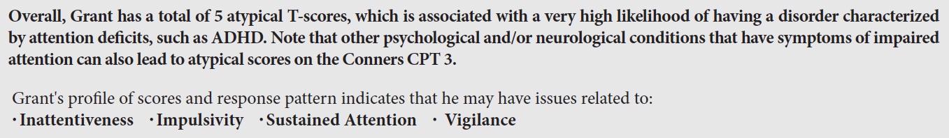 Conners CPT 3 and CATA Report Samples